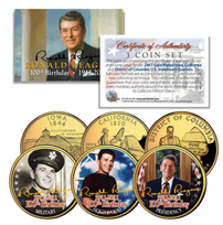 Ronald Reagan "100th Birthday" 24k Gold layered Quarters 3-Coin Set 202//204